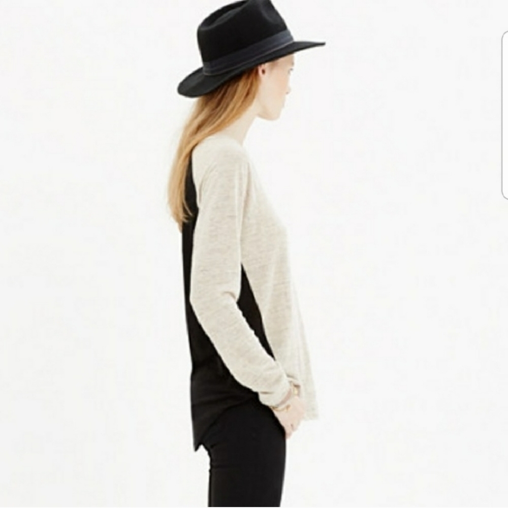Madewell Oatmeal and Black Linen Long Sleeve Tee